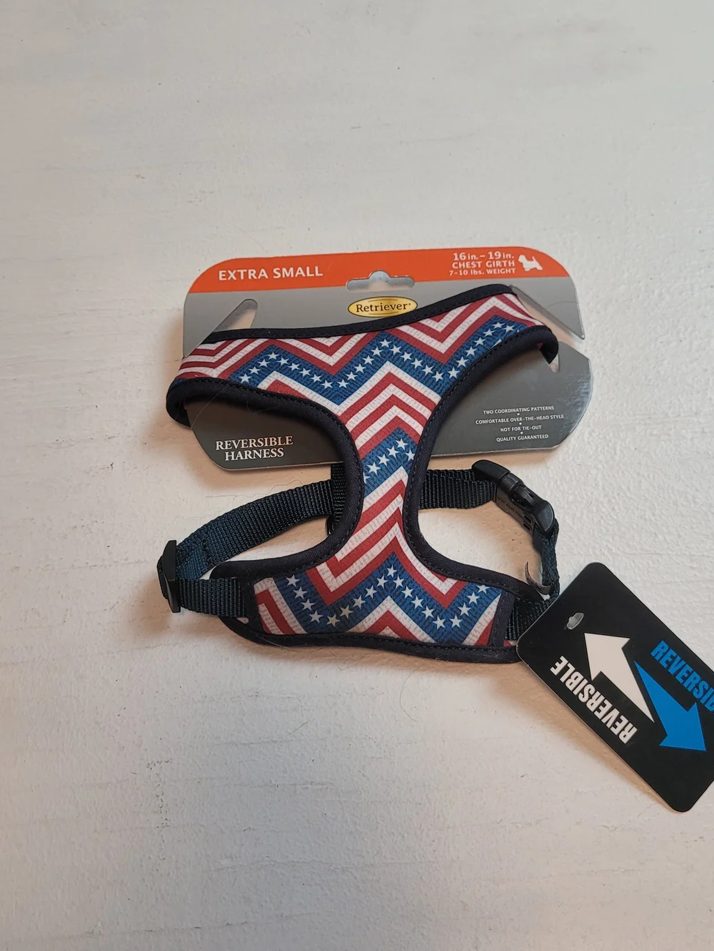 Retriever Reversible Dog Harness - Patriotic Stars & Stripes (Extra Small)